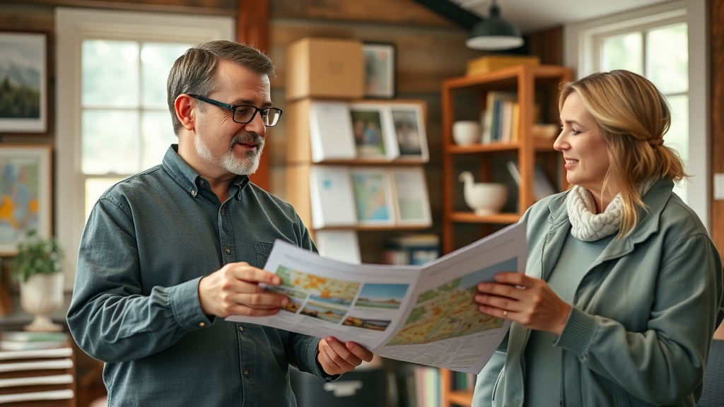 Motivated church leader planning an event with enthusiastic camp staff at christian camp, florida christian camp rental, cozy camp office, photorealistic and highly detailed