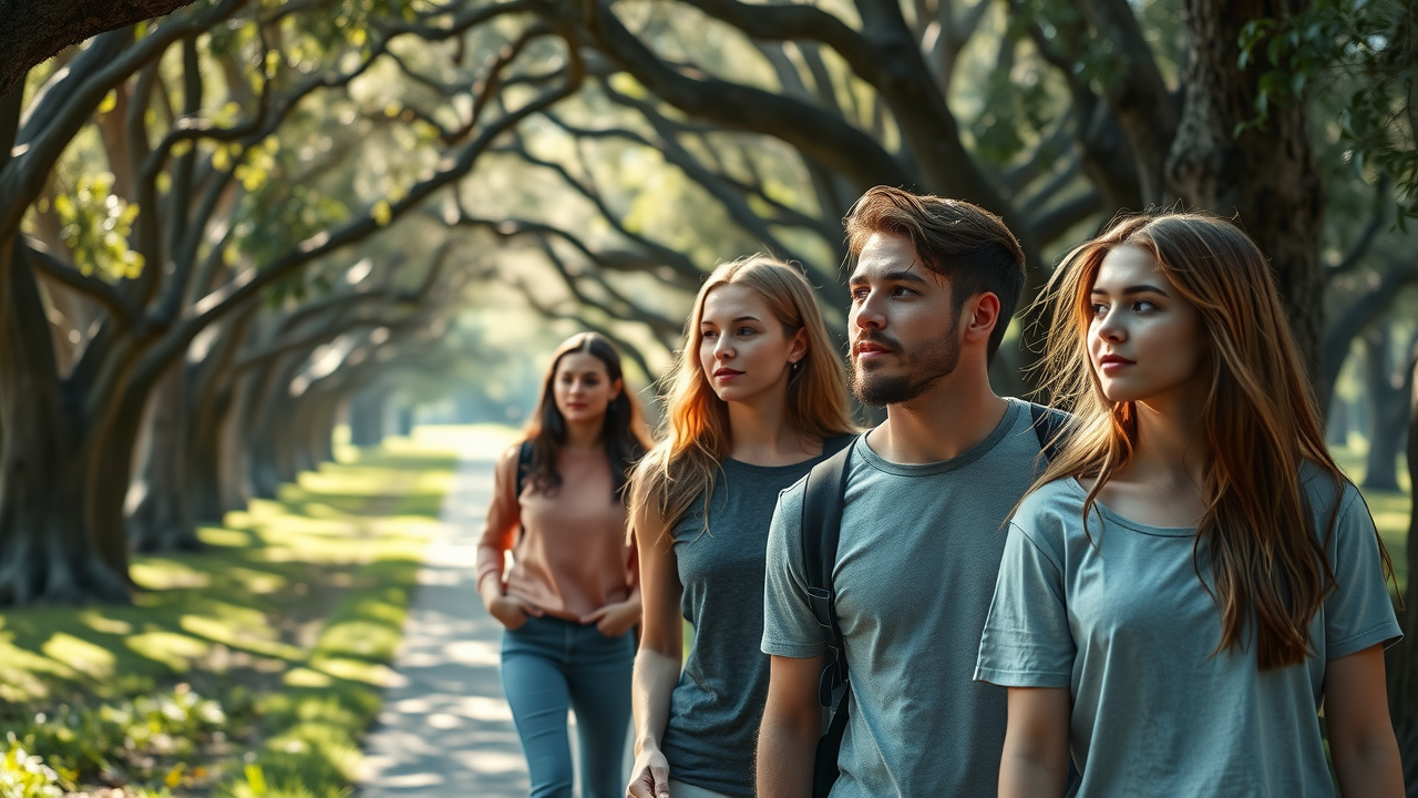 Bible camp counselor leads teens along scenic prayer trails at Christian youth camp Central Florida, Camp Impact