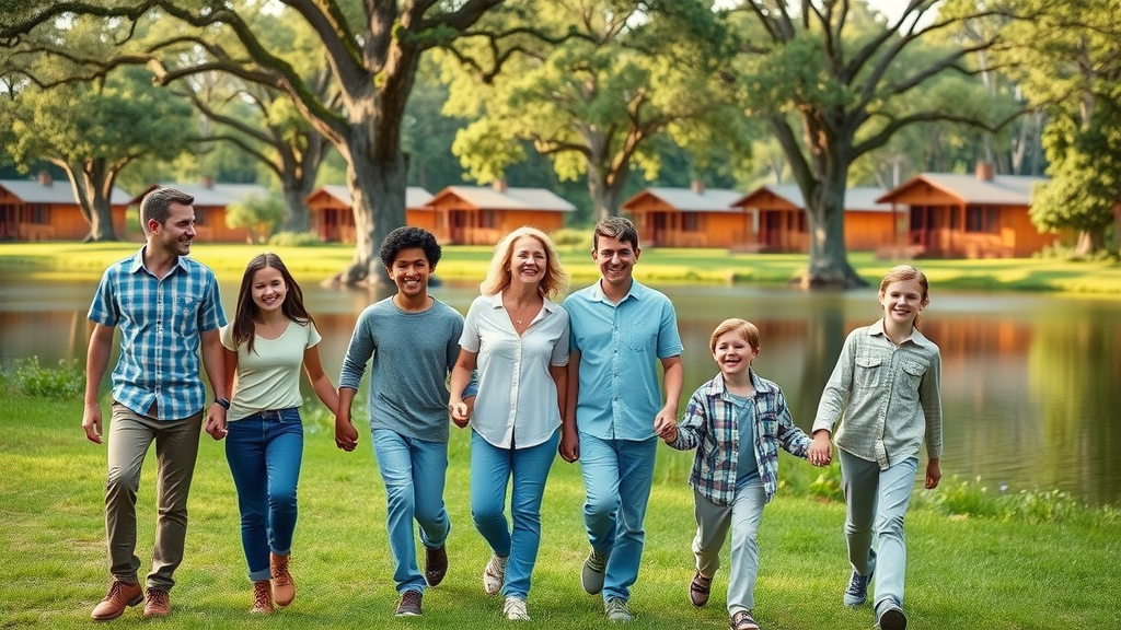 central florida christian camp for families vibrant group by lake with cabins and live oaks